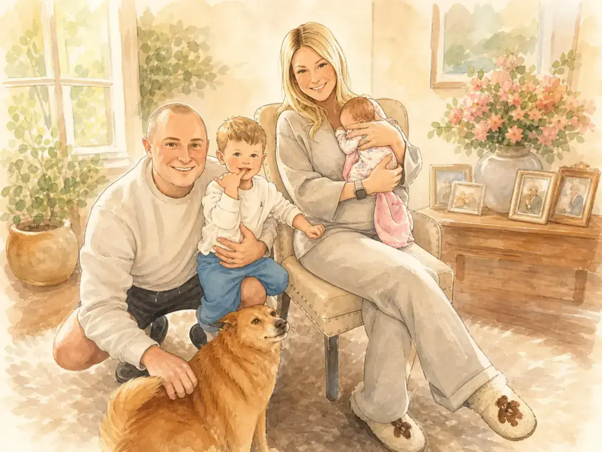 An illustrated portrait of the family behind Sundayfawn