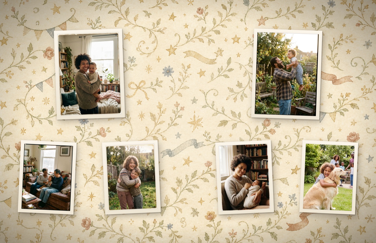 A collage of family photos used as source material for a custom storybook.