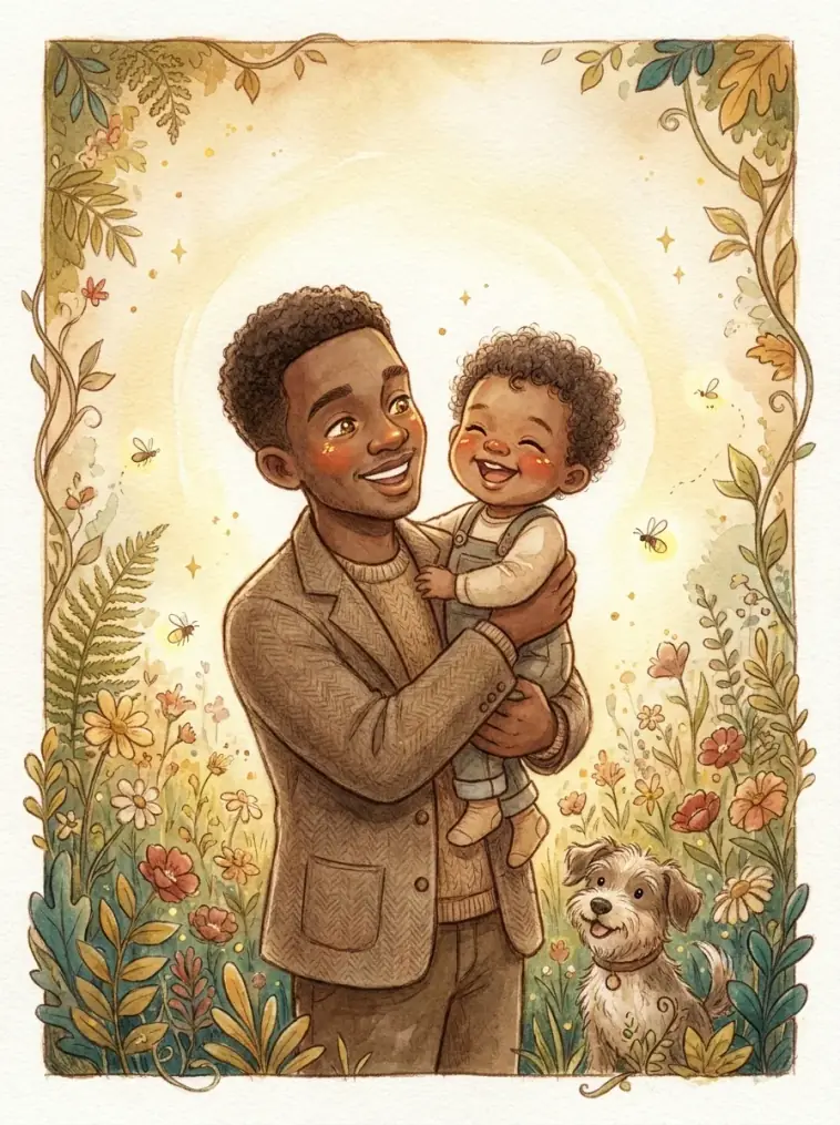 A dad lifting his laughing child