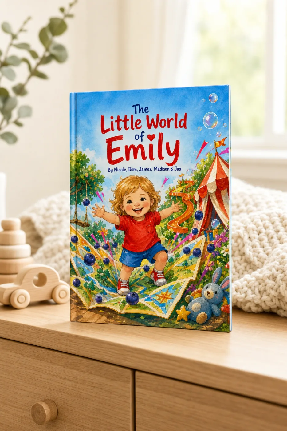 Little World of You — a personalized Sundayfawn hardcover staged in a warm nursery