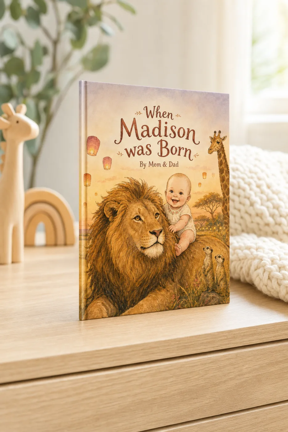 When You Were Born — a personalized Sundayfawn hardcover staged in a warm nursery