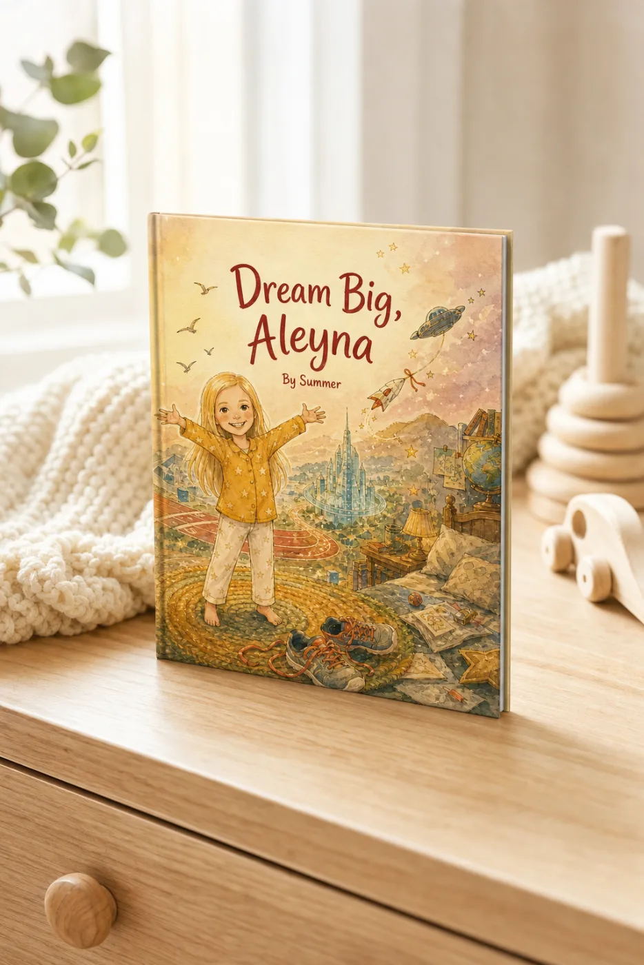 All the Things You Could Be — a personalized Sundayfawn hardcover staged in a warm nursery