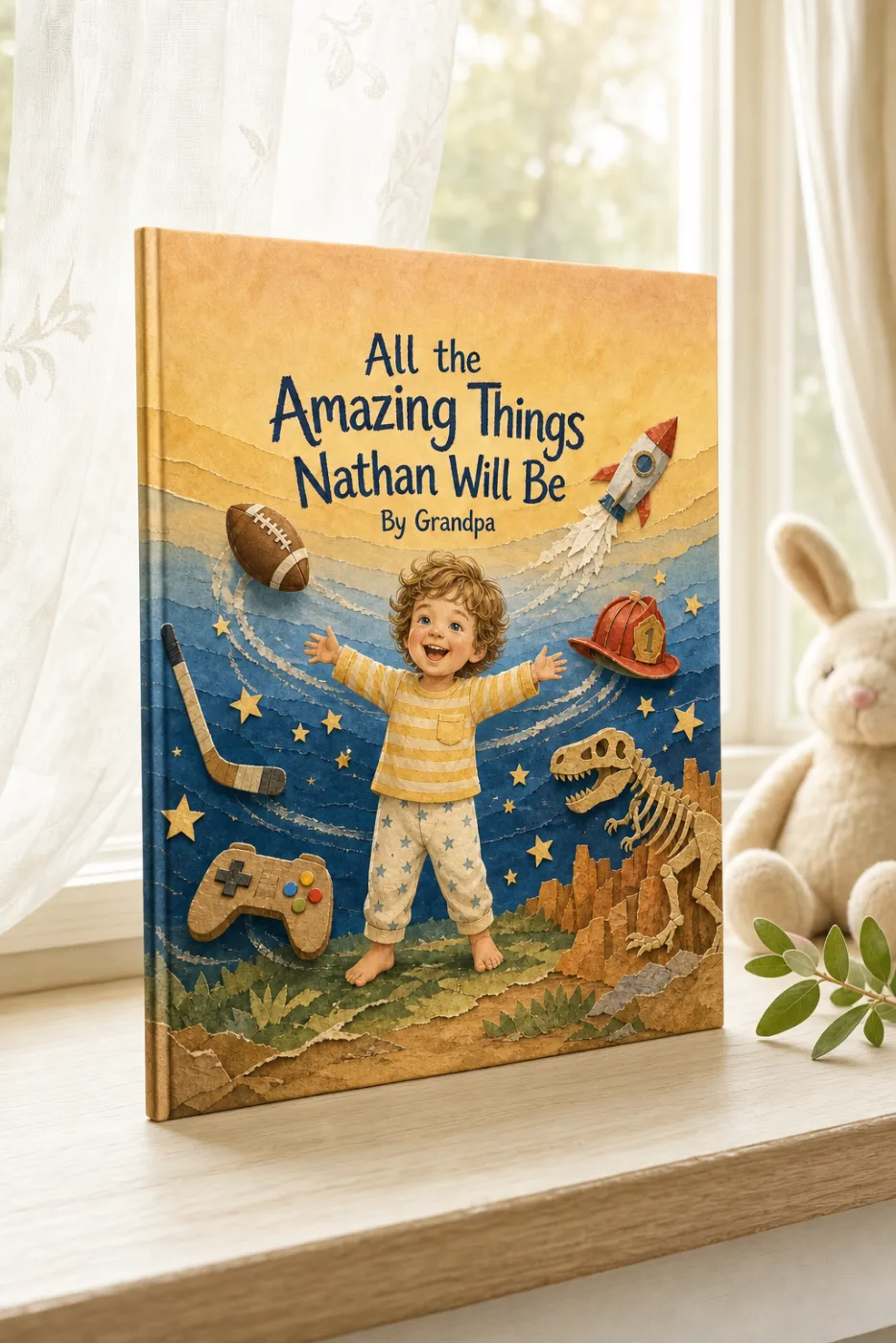 All the Things You Could Be — a personalized Sundayfawn hardcover staged in a warm nursery