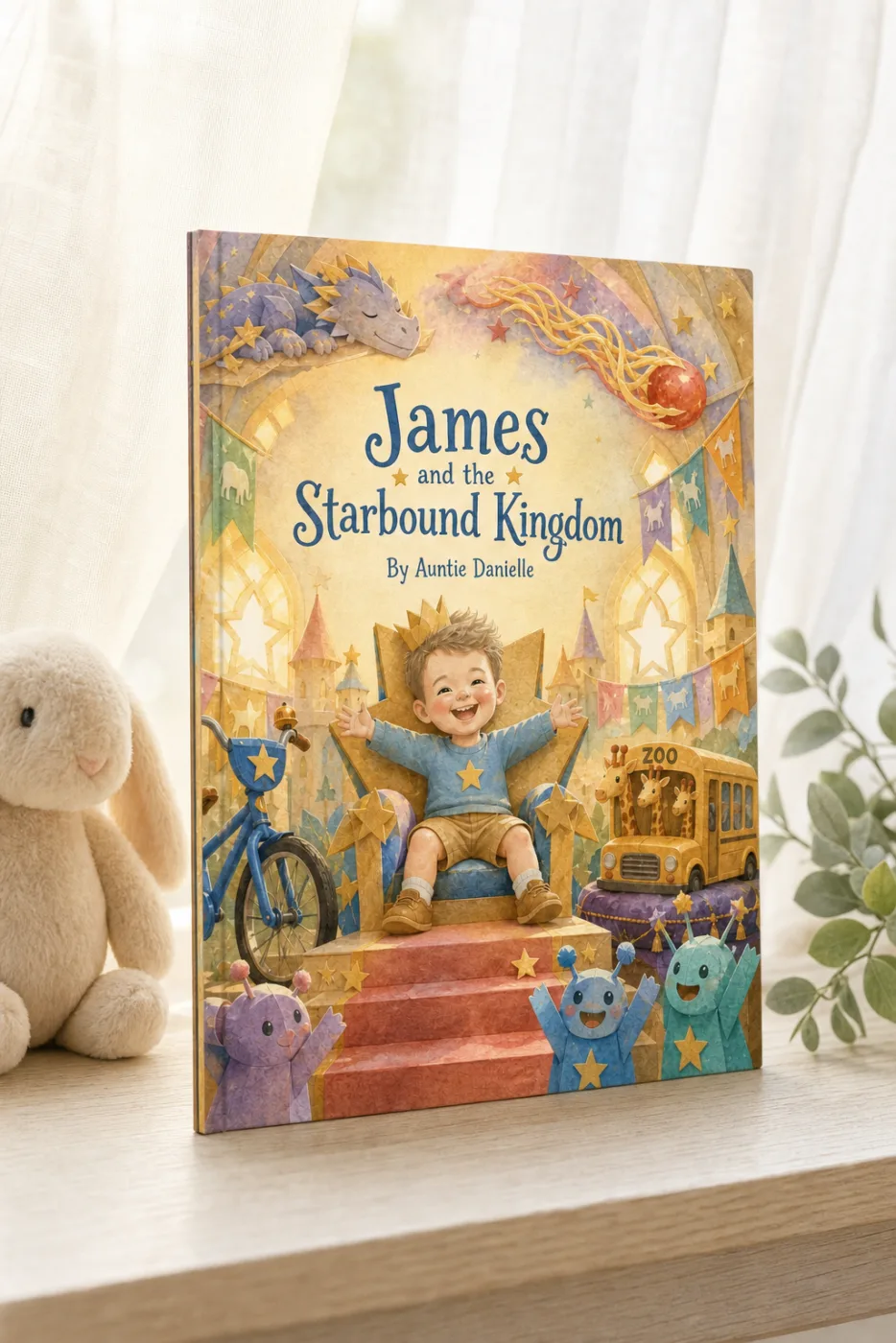 Starship at Your Window — a personalized Sundayfawn hardcover staged in a warm nursery