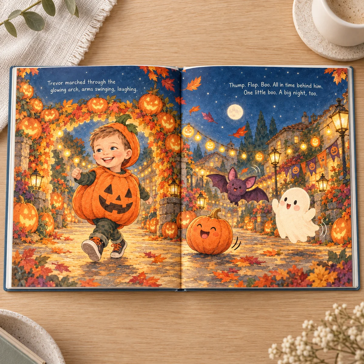 Trevor’s Big Halloween — styled mockup of an actual illustrated story spread