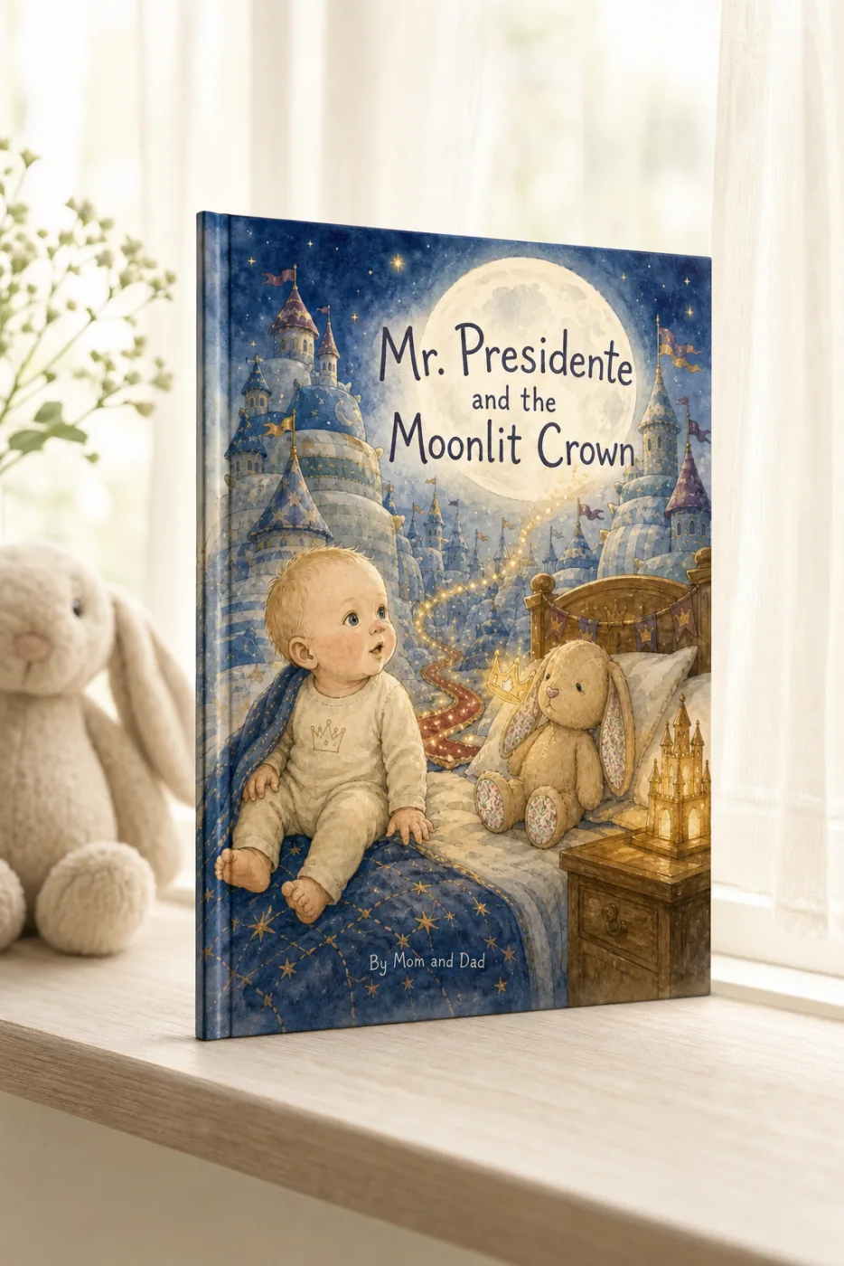 Lost Stuffie — a personalized Sundayfawn hardcover staged in a warm nursery