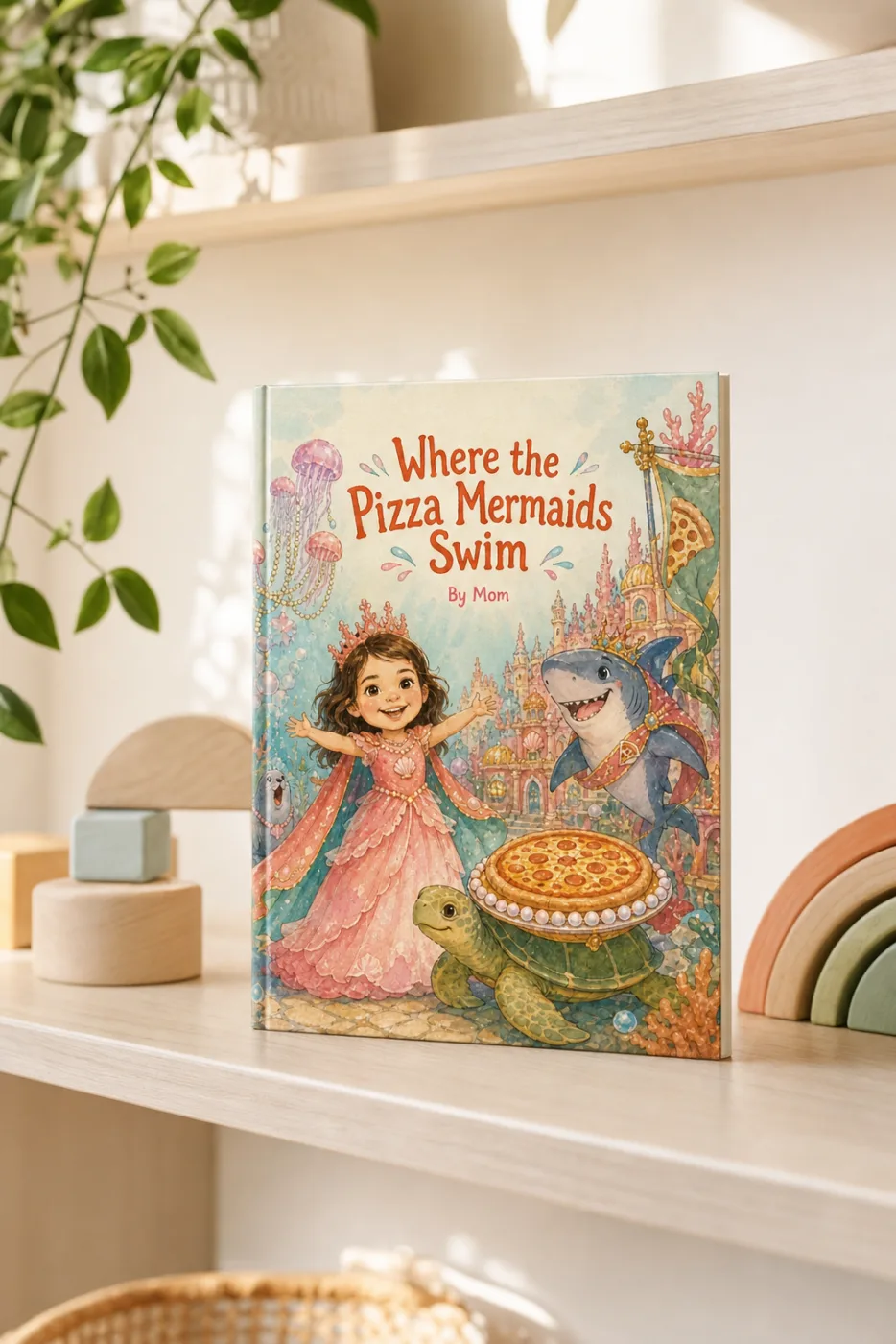 Secret Sea Beneath Your Bed — a personalized Sundayfawn hardcover staged in a warm nursery