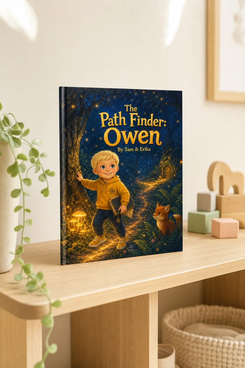 The Day You Became a Superhero — a personalized Sundayfawn hardcover staged in a warm nursery