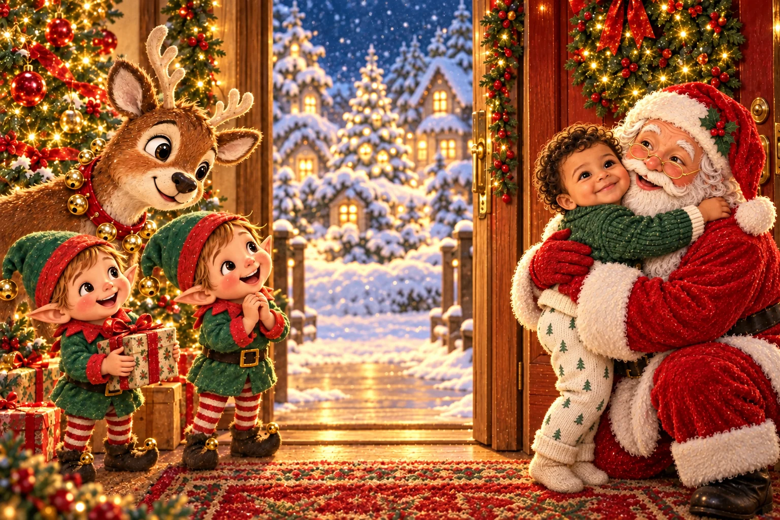 Christmas arriving to welcome Milo — illustrated story spread